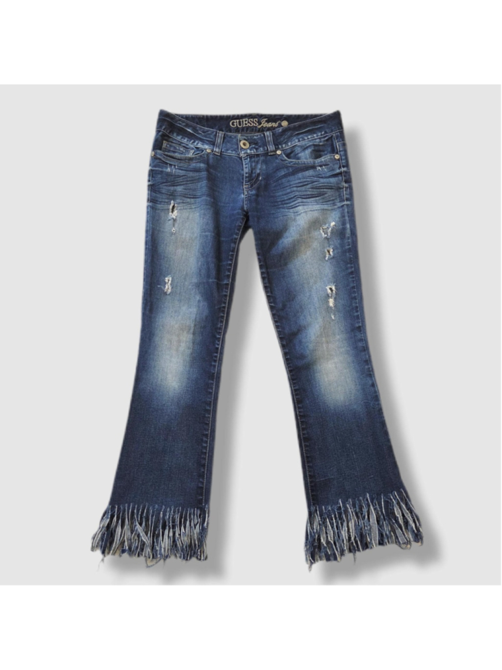 Y2K Guess Low Rise Jeans, Daredevil Bootcut Fringe Festival, Size 29, 28 Inseam